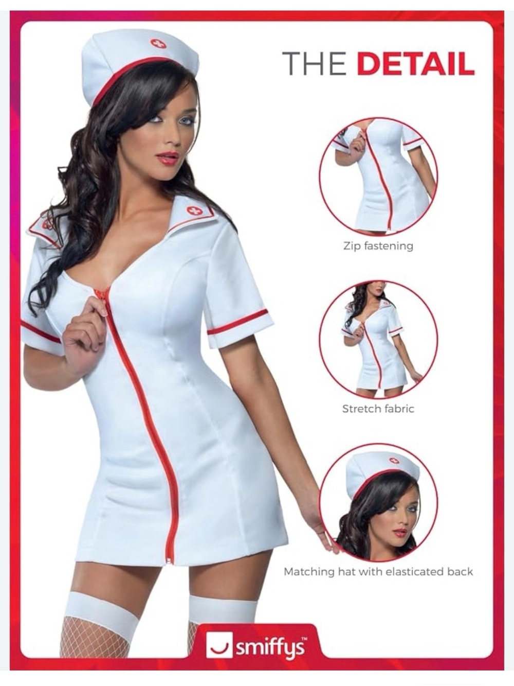 Smiffys White and Red Nurse Costume Dress with Matching Hat